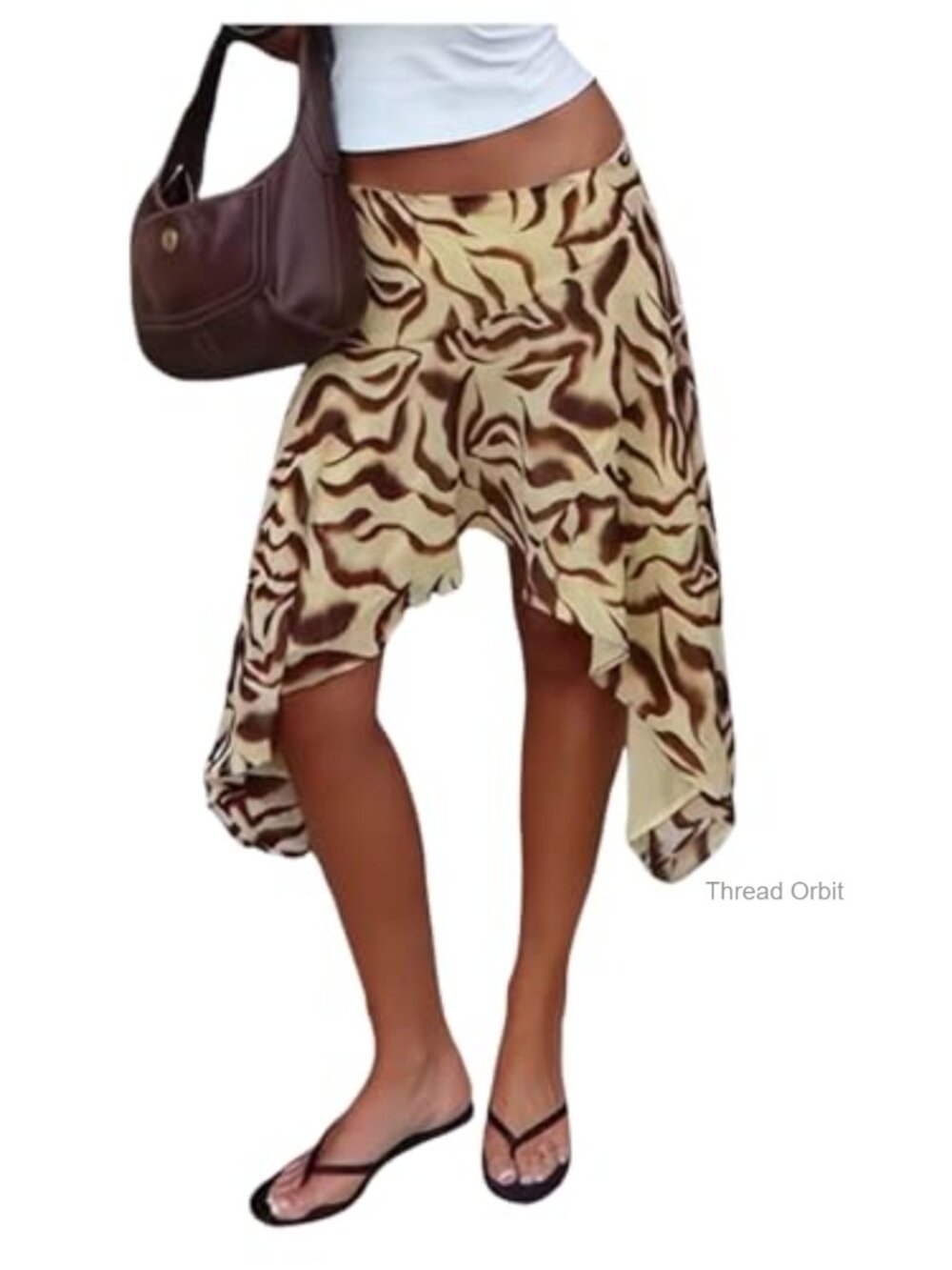 Animal Print Asymmetrical Low Rise Flowy Midi Skirt